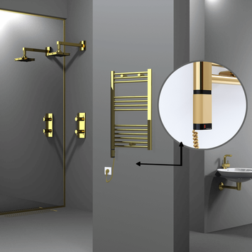 Radiva - Haiti Electric Towel Warmer 500x800 Flat Gold (OneD On/Off ) Left 200 Watt