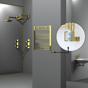 Radiva - Haiti Electric Towel Warmer 600x700 Flat Gold (KTX3 Thermostat) 200 Watt