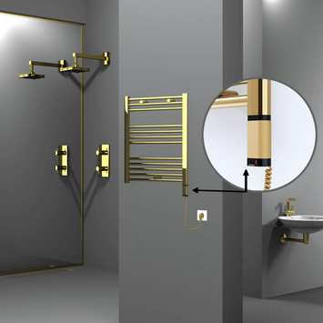 Radiva - Haiti Electric Towel Warmer 600x700 Flat Gold (OneD On/Off ) Right 200 Watt