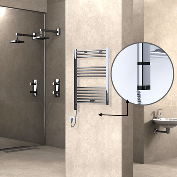 Radiva - Haiti Electric Towel Warmer 600x800 Flat Chrome (OneD On/Off ) Left 300 Watt