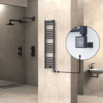 Radiva - Haiti Electric Towel Warmer 300x1200 Flat Anthracite Textured (KTX3 Thermostat) 300 Watt