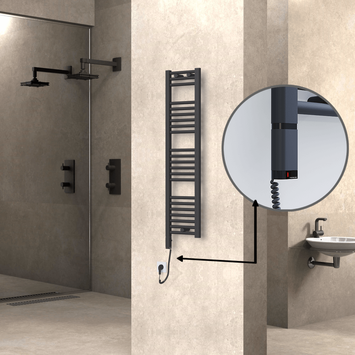 Radiva - Haiti Electric Towel Warmer 300x1200 Flat Anthracite Textured (OneD On/Off ) Left 300 Watt