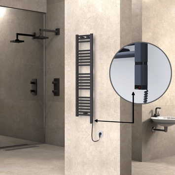 Radiva - Haiti Electric Towel Warmer 300x1200 Flat Anthracite Textured (OneD On/Off ) Right 300 Watt