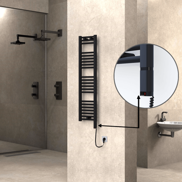 Radiva - Haiti Electric Towel Warmer 300x1200 Flat Black Matt (OneD On/Off ) Right 300 Watt