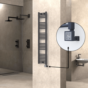 Radiva - Haiti Electric Towel Warmer 300x1500 Flat Anthracite Textured (KTX3 Thermostat) 600 Watt