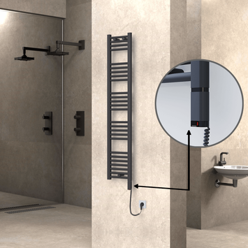 Radiva - Haiti Electric Towel Warmer 300x1500 Flat Anthracite Textured (OneD On/Off ) Right 300 Watt