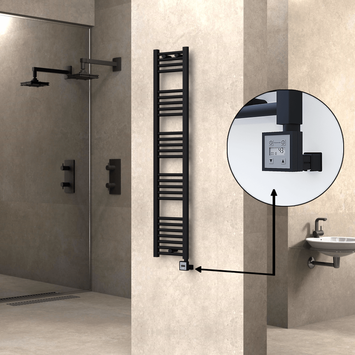 Radiva - Haiti Electric Towel Warmer 300x1500 Flat Black Matt (KTX3 Thermostat) 600 Watt