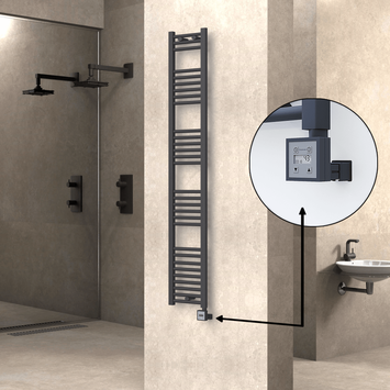 Radiva - Haiti Electric Towel Warmer 300x1800 Flat Anthracite Textured (KTX3 Thermostat) 600 Watt