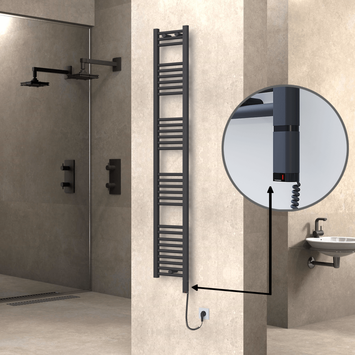 Radiva - Haiti Electric Towel Warmer 300x1800 Flat Anthracite Textured (OneD On/Off ) Right 600 Watt