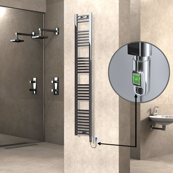 Radiva - Haiti Electric Towel Warmer 300x1800 Flat Chrome (On/Off Button) 300 Watt