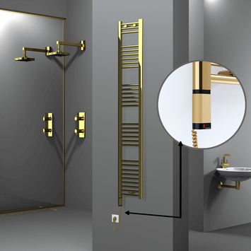 Radiva - Haiti Electric Towel Warmer 300x1800 Flat Gold (OneD On/Off ) Left 300 Watt