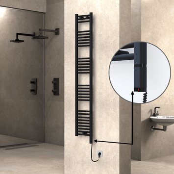 Radiva - Haiti Electric Towel Warmer 300x1800 Flat Black Matt (OneD On/Off ) Right 600 Watt
