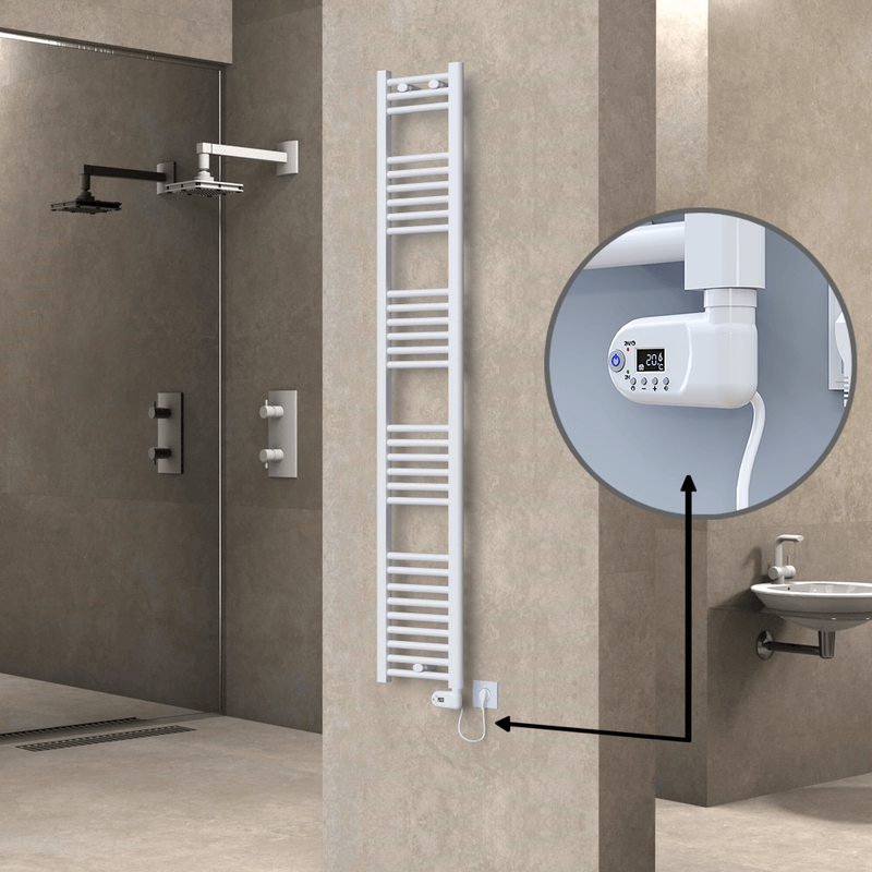 Haiti Electric Towel Warmer 300x1800 Flat White Gloss (Thesis Thermostat) 600 Watt