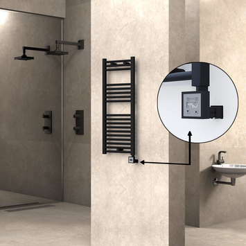 Radiva - Haiti Electric Towel Warmer 400x1000 Flat Black Matt (KTX3 Thermostat) 300 Watt