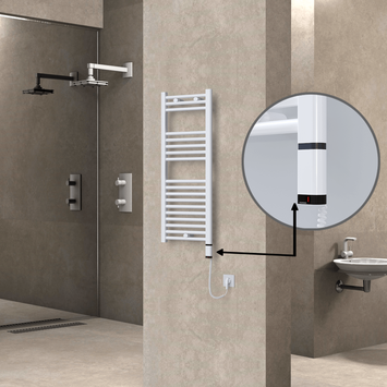 Radiva - Haiti Electric Towel Warmer 400x1000 Flat White Gloss (OneD On/Off ) Right 300 Watt