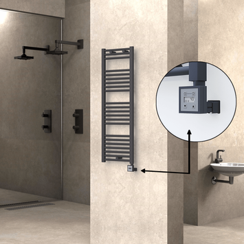 Radiva - Haiti Electric Towel Warmer 400x1200 Flat Anthracite Textured (KTX3 Thermostat) 600 Watt