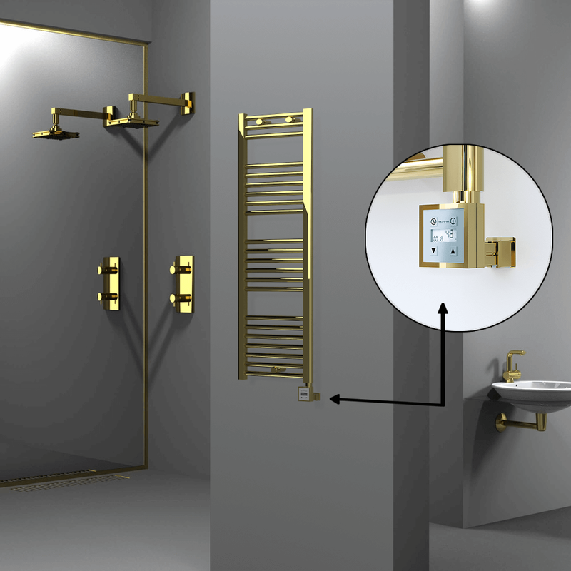 Haiti Electric Towel Warmer 400x1200 Flat Gold (KTX3 Thermostat) 300 Watt