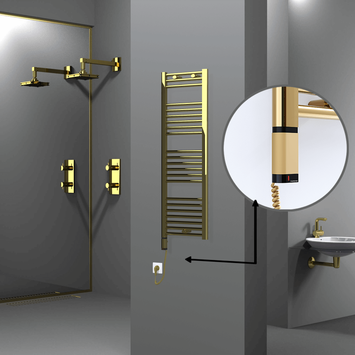 Radiva - Haiti Electric Towel Warmer 400x1200 Flat Gold (OneD On/Off ) Left 300 Watt