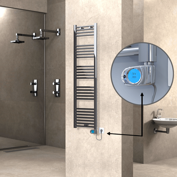 Radiva - Haiti Electric Towel Warmer 400x1500 Flat Chrome (Musa Thermostat) 300 Watt