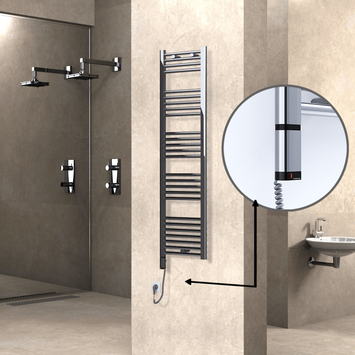 Radiva - Haiti Electric Towel Warmer 400x1500 Flat Chrome (OneD On/Off ) Left 300 Watt