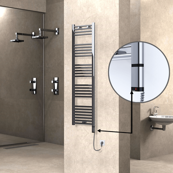 Radiva - Haiti Electric Towel Warmer 400x1500 Flat Chrome (OneD On/Off ) Right 300 Watt