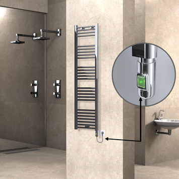 Radiva - Haiti Electric Towel Warmer 400x1500 Flat Chrome (On/Off Button) 300 Watt