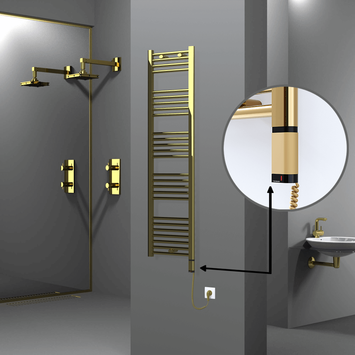 Radiva - Haiti Electric Towel Warmer 400x1500 Flat Gold (OneD On/Off ) Right 300 Watt