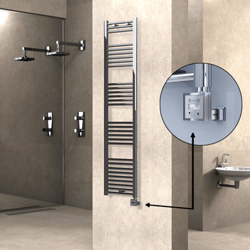 Radiva - Haiti Electric Towel Warmer 400x1800 Flat Chrome (KTX3 Thermostat) 300 Watt