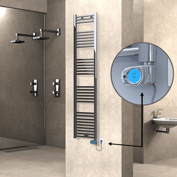 Radiva - Haiti Electric Towel Warmer 400x1800 Flat Chrome (Musa Thermostat) 300 Watt