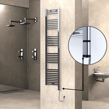 Radiva - Haiti Electric Towel Warmer 400x1800 Flat Chrome (OneD On/Off ) Right 300 Watt