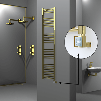 Radiva - Haiti Electric Towel Warmer 400x1800 Flat Gold (KTX3 Thermostat) 300 Watt