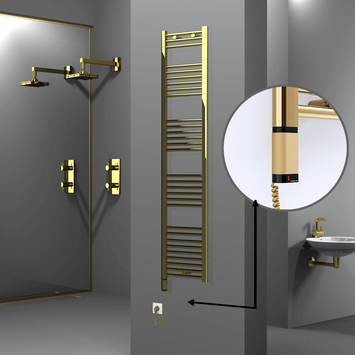 Radiva - Haiti Electric Towel Warmer 400x1800 Flat Gold (OneD On/Off ) Left 300 Watt