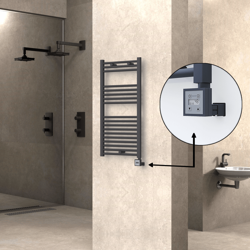 Haiti Electric Towel Warmer 500x1000 Flat Anthracite Textured (KTX3 Thermostat) 600 Watt