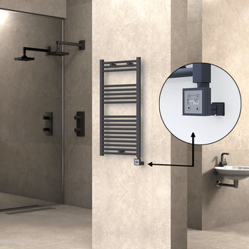 Radiva - Haiti Electric Towel Warmer 500x1000 Flat Anthracite Textured (KTX3 Thermostat) 600 Watt
