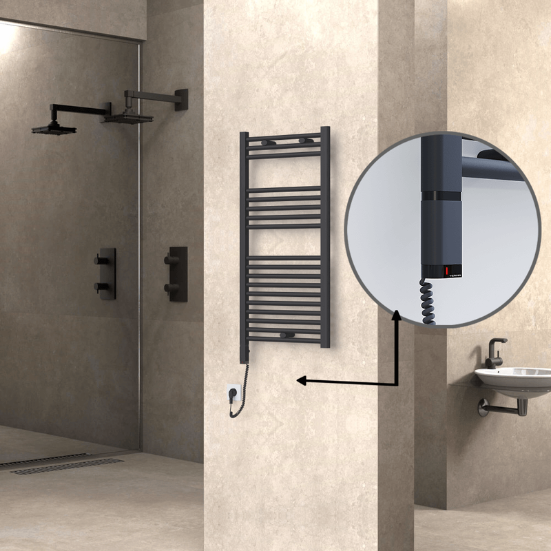Haiti Electric Towel Warmer 500x1000 Flat Anthracite Textured (OneD On/Off ) Left 300 Watt