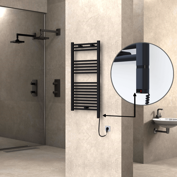 Radiva - Haiti Electric Towel Warmer 500x1000 Flat Black Matt (OneD On/Off ) Right 300 Watt