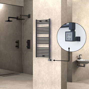 Radiva - Haiti Electric Towel Warmer 500x1100 Flat Anthracite Textured (KTX3 Thermostat) 600 Watt