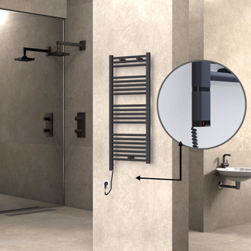 Radiva - Haiti Electric Towel Warmer 500x1100 Flat Anthracite Textured (OneD On/Off ) Left 300 Watt