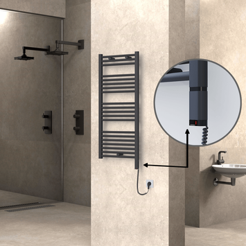 Radiva - Haiti Electric Towel Warmer 500x1100 Flat Anthracite Textured (OneD On/Off ) Right 300 Watt