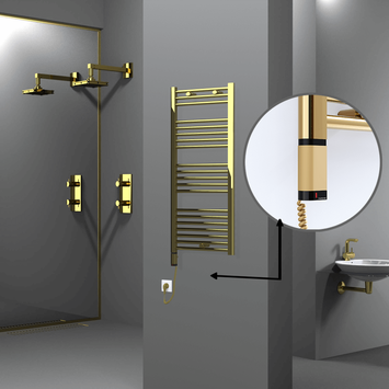 Radiva - Haiti Electric Towel Warmer 500x1100 Flat Gold (OneD On/Off ) Left 300 Watt