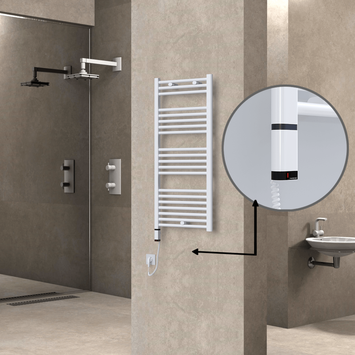 Radiva - Haiti Electric Towel Warmer 500x1100 Flat White Gloss (OneD On/Off ) Left 300 Watt