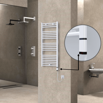 Radiva - Haiti Electric Towel Warmer 500x1100 Flat White Gloss (OneD On/Off ) Right 300 Watt