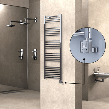  - Haiti Electric Towel Warmer 500x1500 Flat Chrome (KTX3 Thermostat) 600 Watt