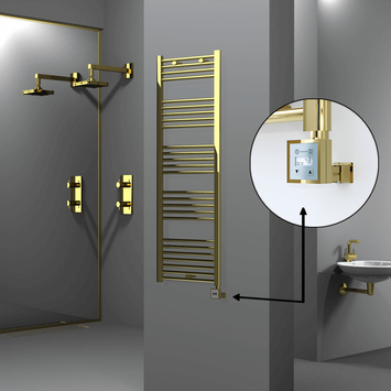 Radiva - Haiti Electric Towel Warmer 500x1500 Flat Gold (KTX3 Thermostat) 600 Watt