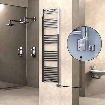  - Haiti Electric Towel Warmer 500x1800 Flat Chrome (KTX3 Thermostat) 600 Watt