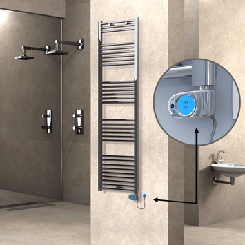 Radiva - Haiti Electric Towel Warmer 500x1800 Flat Chrome (Musa Thermostat) 600 Watt