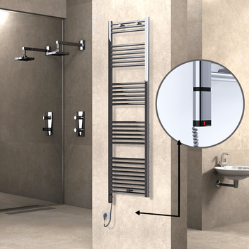 Radiva - Haiti Electric Towel Warmer 500x1800 Flat Chrome (OneD On/Off ) Left 300 Watt