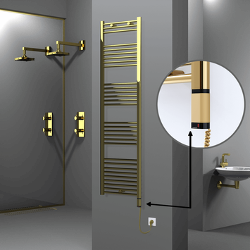 Radiva - Haiti Electric Towel Warmer 500x1800 Flat Gold (OneD On/Off ) Right 300 Watt