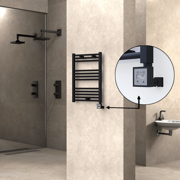 Radiva - Haiti Electric Towel Warmer 500x700 Flat Black Matt (KTX3 Thermostat) 300 Watt Radiva - Haiti Electric Towel Warmer 500x700 Flat Black Matt (KTX3 Thermostat) 300 Watt