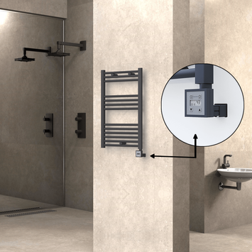 Radiva - Haiti Electric Towel Warmer 500x800 Flat Anthracite Textured (KTX3 Thermostat) 300 Watt